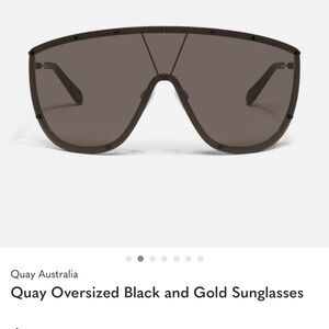 Quay Australia Oversized Black and Gold Shield Sunglasses
